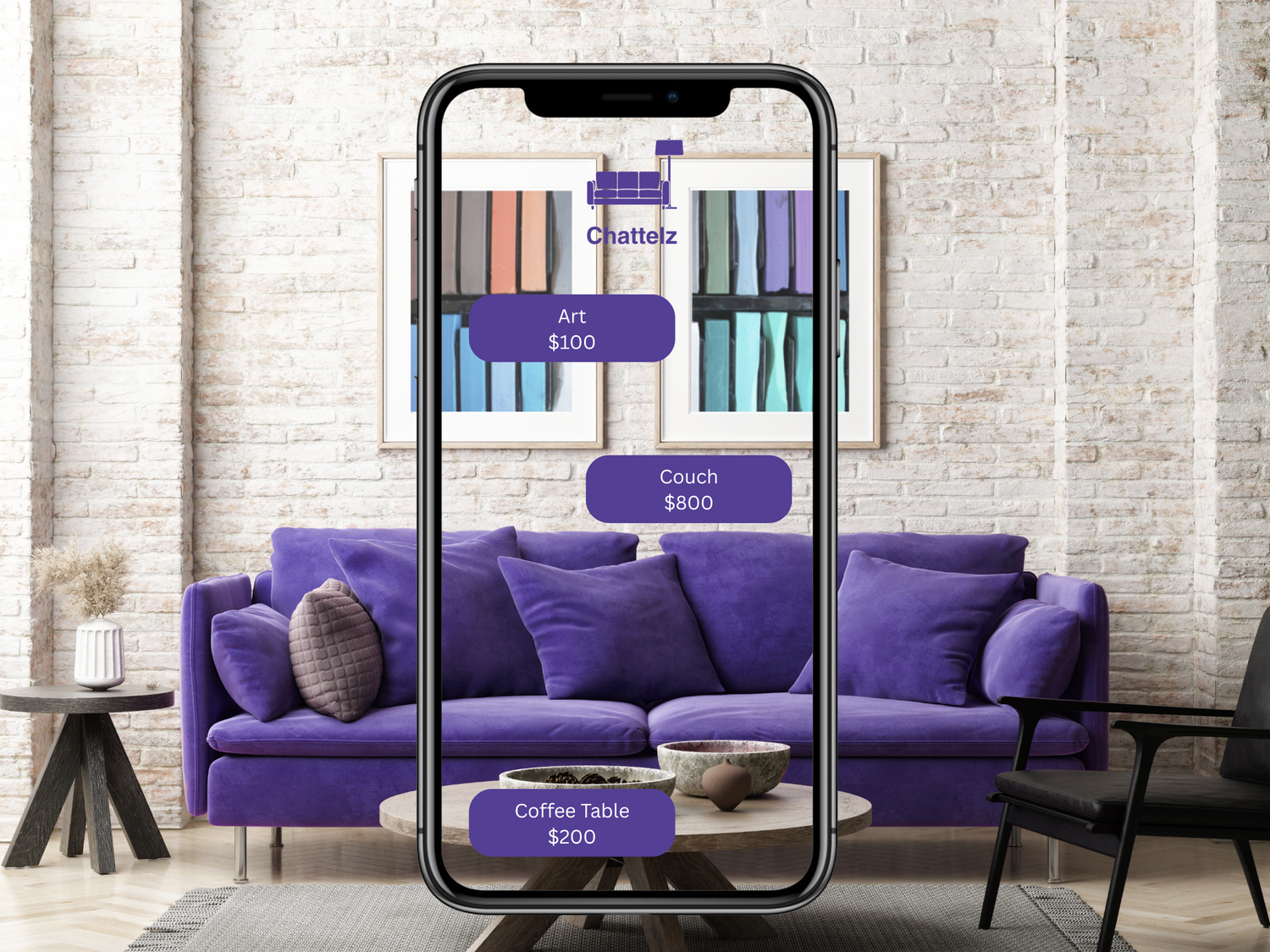Chattelz app identifying items in a living room for sale